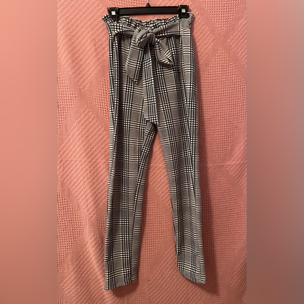 Black & White Checkered Pants with Adjustable Bow